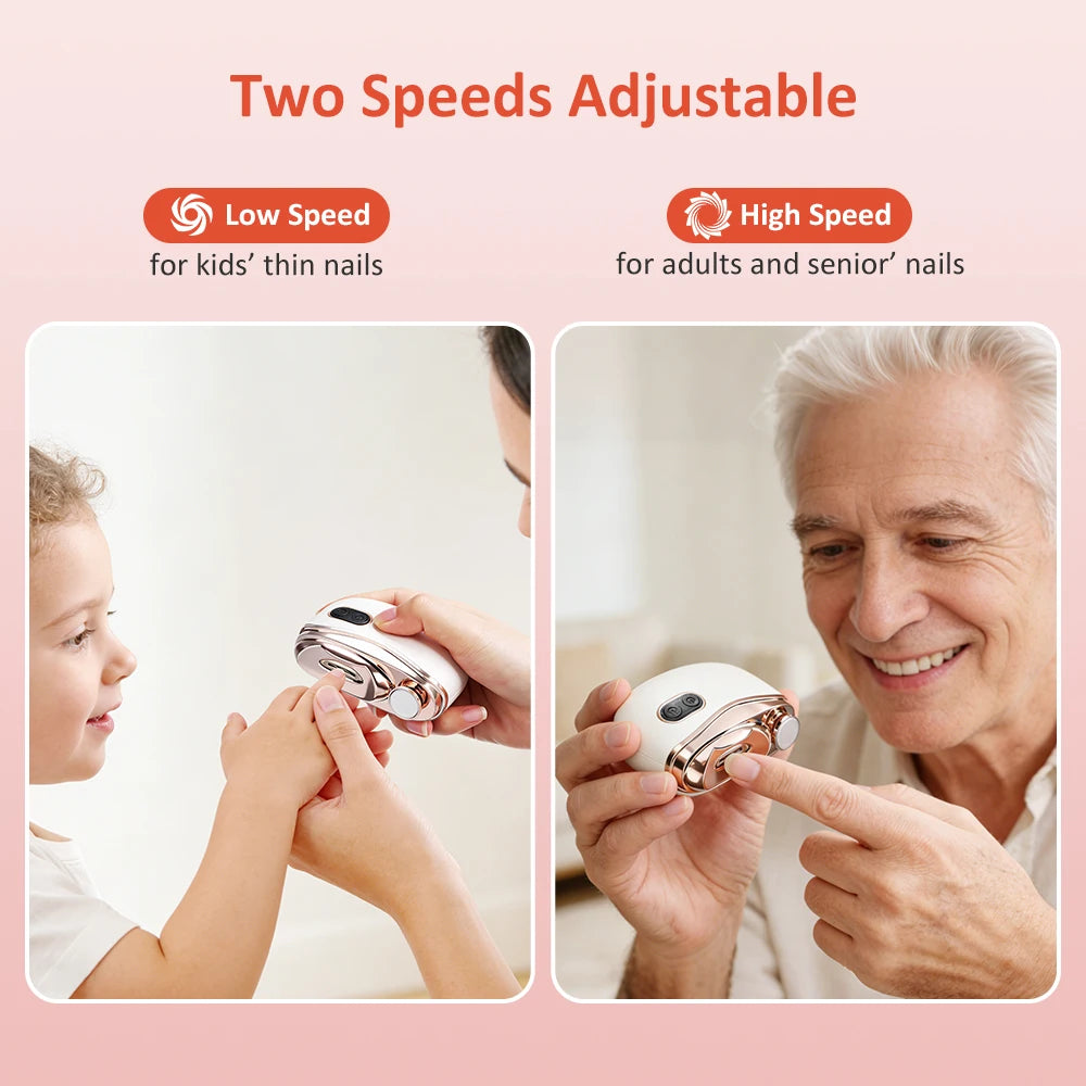 Rechargeable electric nail trimmer shown from the front