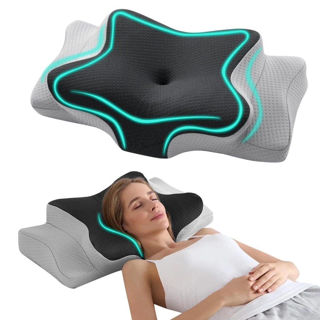 Compact Memory Foam Neck Pillow – Travel Size, Black & Gray - Pillow - Apex Therapy