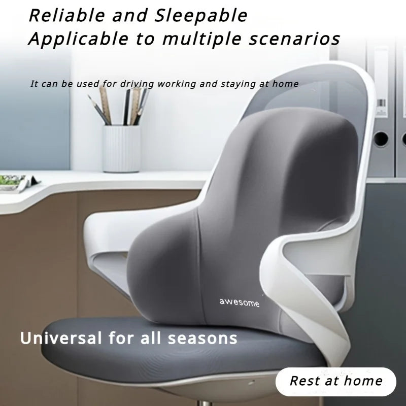 1pc Memory Foam Seat Cushion Set - 2-in-1 Lumbar & Seat Pillow for Office/Car,Grey & Black, Holiday Gift for Back Pain Relief