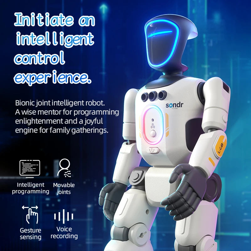 Humanoid robot shown with remote control