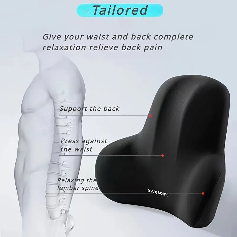 1pc Memory Foam Seat Cushion Set - 2-in-1 Lumbar & Seat Pillow for Office/Car,Grey & Black, Holiday Gift for Back Pain Relief - Apex Therapy