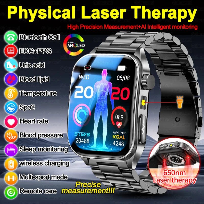 2026Hot AI-GPT Diagosis ECG Health SmartWatch Blood Pressure Lipid Uric Acid 650nm Dual-Probelaser Heart Analysis Smart bracelet - Apex Therapy