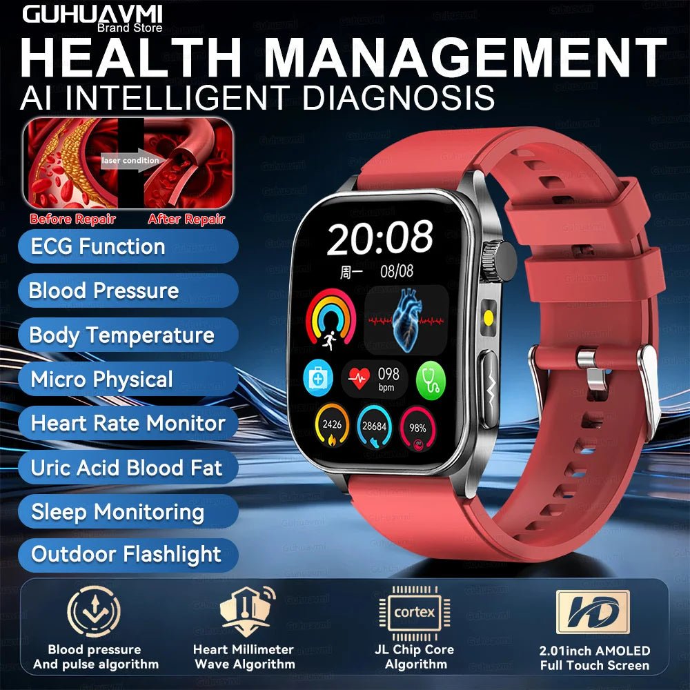 2026Hot AI-GPT Diagosis ECG Health SmartWatch Blood Pressure Lipid Uric Acid 650nm Dual-Probelaser Heart Analysis Smart bracelet - Apex Therapy