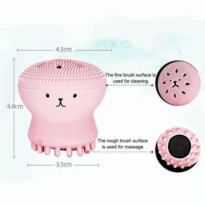 Silicone facial cleansing brush shown with retail packaging