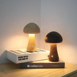 Wooden Mushroom Night Light – Rechargeable Warm LED, 4 Styles