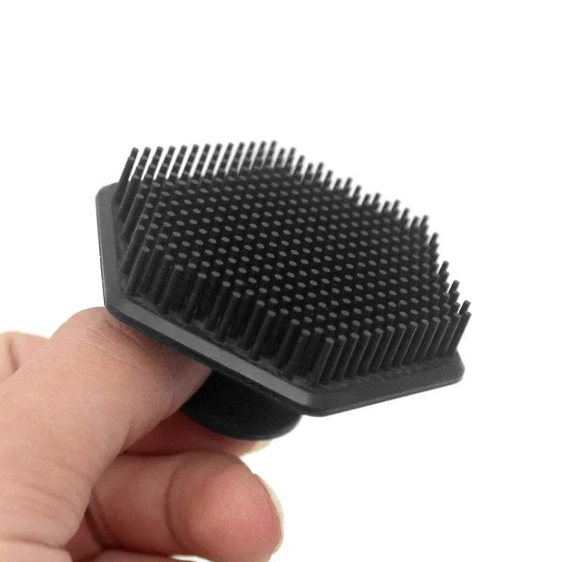 Close-up of silicone bristles on men's facial cleansing brush