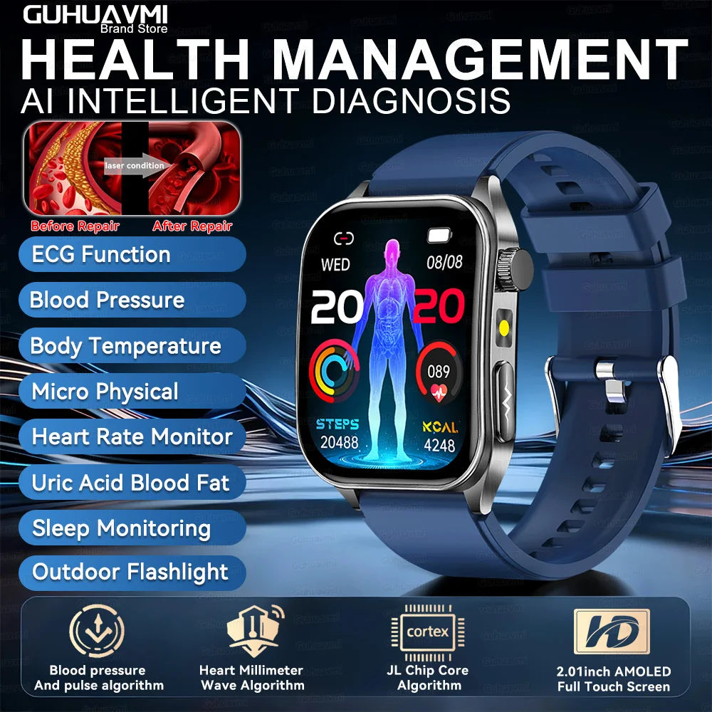 2026Hot AI-GPT Diagosis ECG Health SmartWatch Blood Pressure Lipid Uric Acid 650nm Dual-Probelaser Heart Analysis Smart bracelet