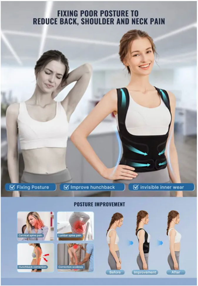 Neoprene Posture Corrector Belt – Mesh-Lined Back Support, S–L