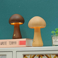 Wooden Mushroom Night Light – Rechargeable Warm LED, 4 Styles