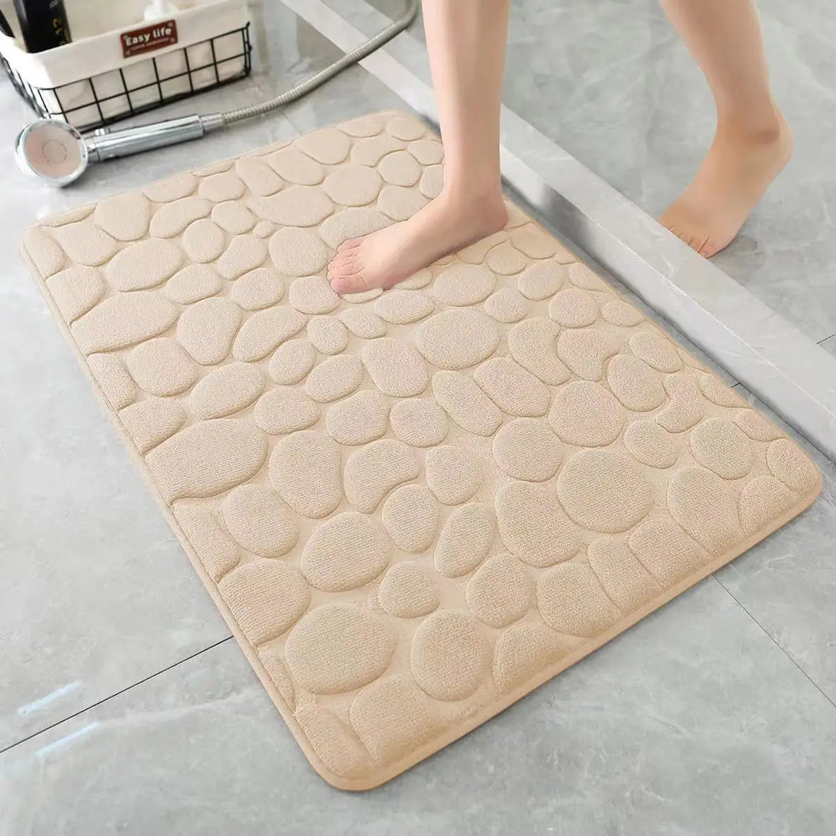 1PC Memory Foam Velvet Carpet Embossed Non-Slip Mat for Bathroom Living Room Cobblestone Floor Home Decorative Rug