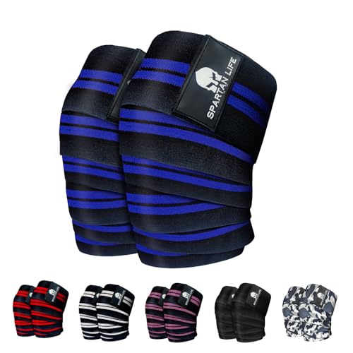 78-Inch Cotton Knee Wraps with Straps – Squats & Powerlifting, Blue - Knee Wraps - Apex Therapy