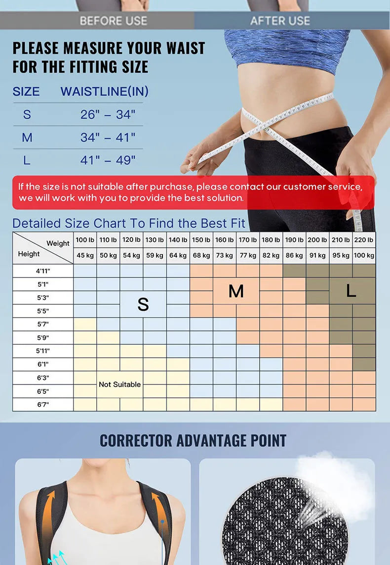 Neoprene Posture Corrector Belt – Mesh-Lined Back Support, S–L