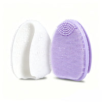 Silicone exfoliating facial brush in use on skin