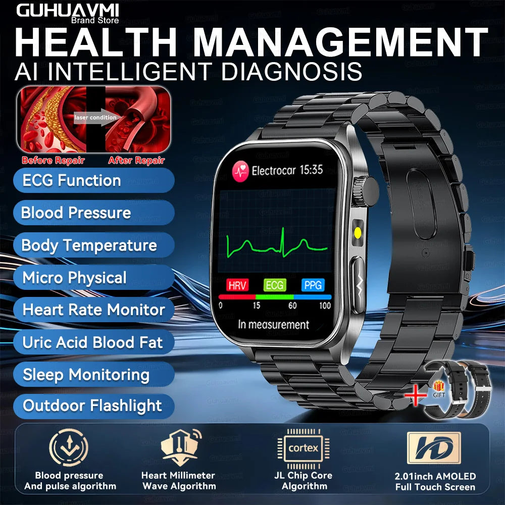 2026Hot AI-GPT Diagosis ECG Health SmartWatch Blood Pressure Lipid Uric Acid 650nm Dual-Probelaser Heart Analysis Smart bracelet