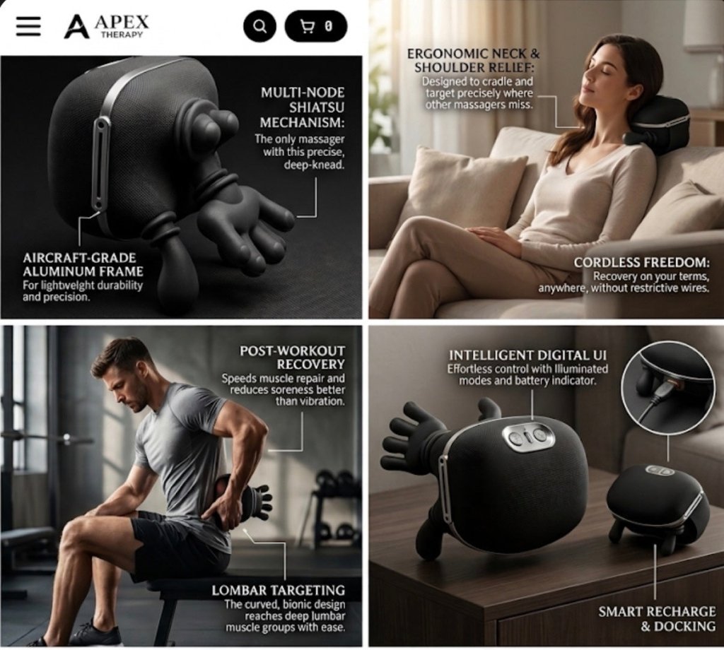 Cordless Neck, Shoulder & Back Massager with Heat - Neck & Shoulder Massager - Apex Therapy
