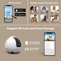 4MP indoor WiFi camera shown with packaging