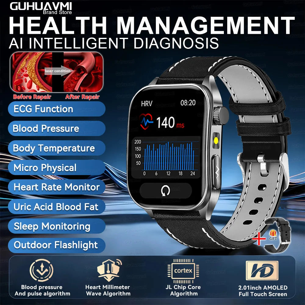 2026Hot AI-GPT Diagosis ECG Health SmartWatch Blood Pressure Lipid Uric Acid 650nm Dual-Probelaser Heart Analysis Smart bracelet