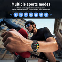 Sports smartwatch shown with charging dock