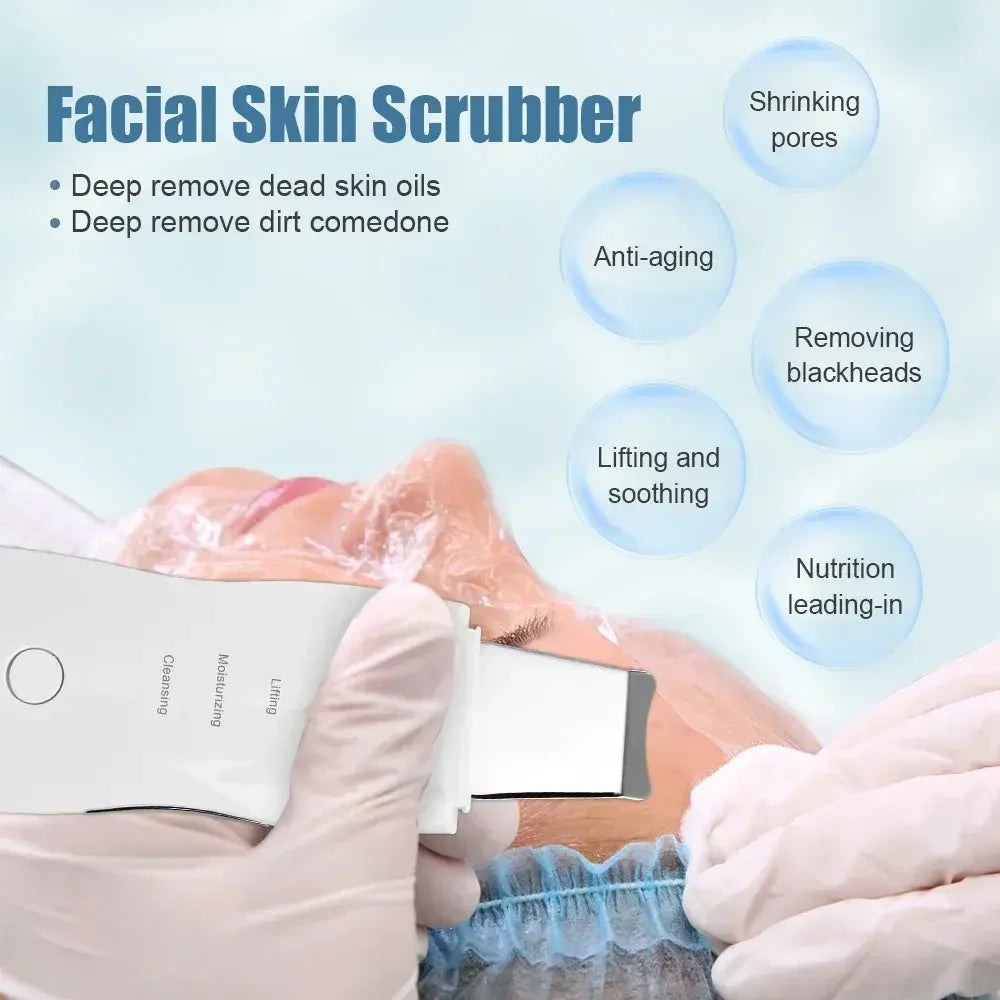 Vibrating facial cleansing spatula with charging cable and packaging