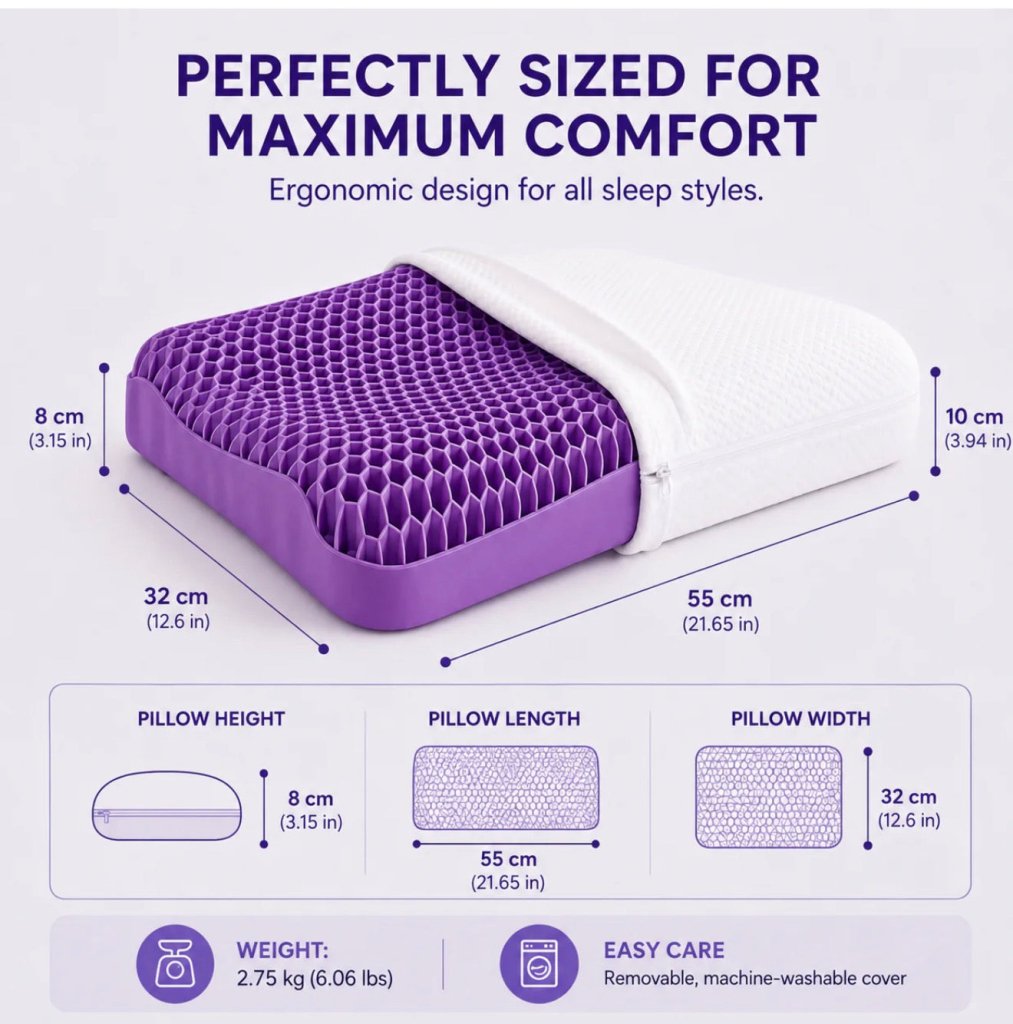 Gel Neck Pillow – Washable TPE Grid, Purple - Pillow - Apex Therapy