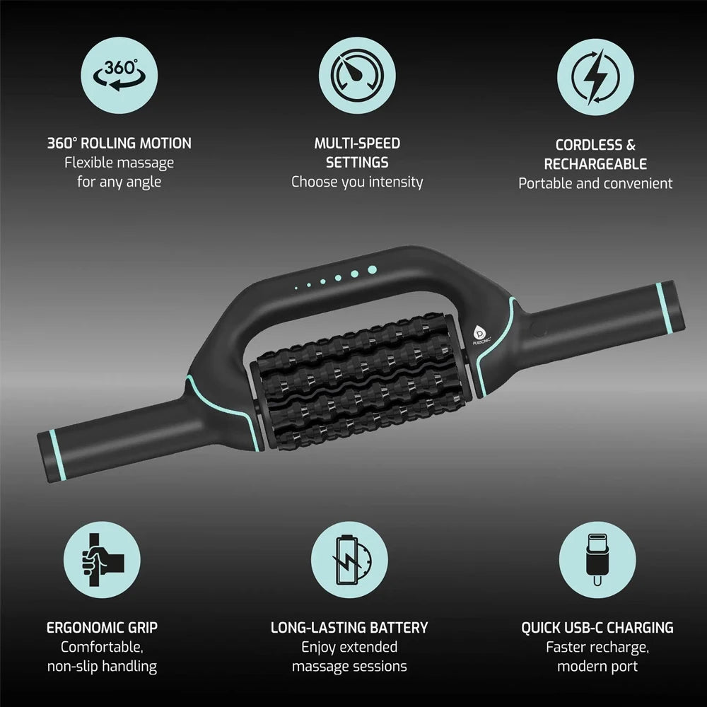 Rechargeable Rolling Massager – 6 Speeds, Hands-Free Stand - Massage Roller - Apex Therapy