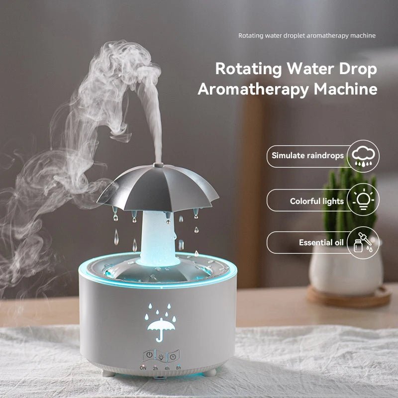 Rotating Umbrella Humidifier & Aroma Diffuser – 7-Color LED Light with Remote - Apex Therapy