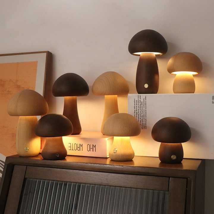 Wooden Mushroom Night Light – Rechargeable Warm LED, 4 Styles - Night Light - Apex Therapy